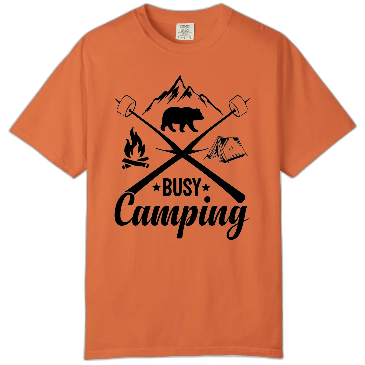 Busy Camping Adventure Badge Comfort Color in Burnt Orange