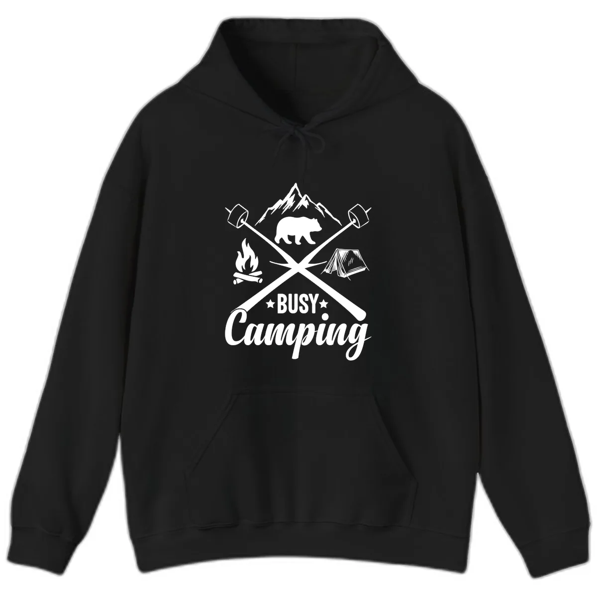 Busy Camping Adventure Badge Hoodie in Black