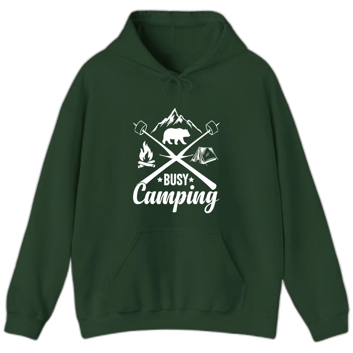Busy Camping Adventure Badge Hoodie in Forest Green