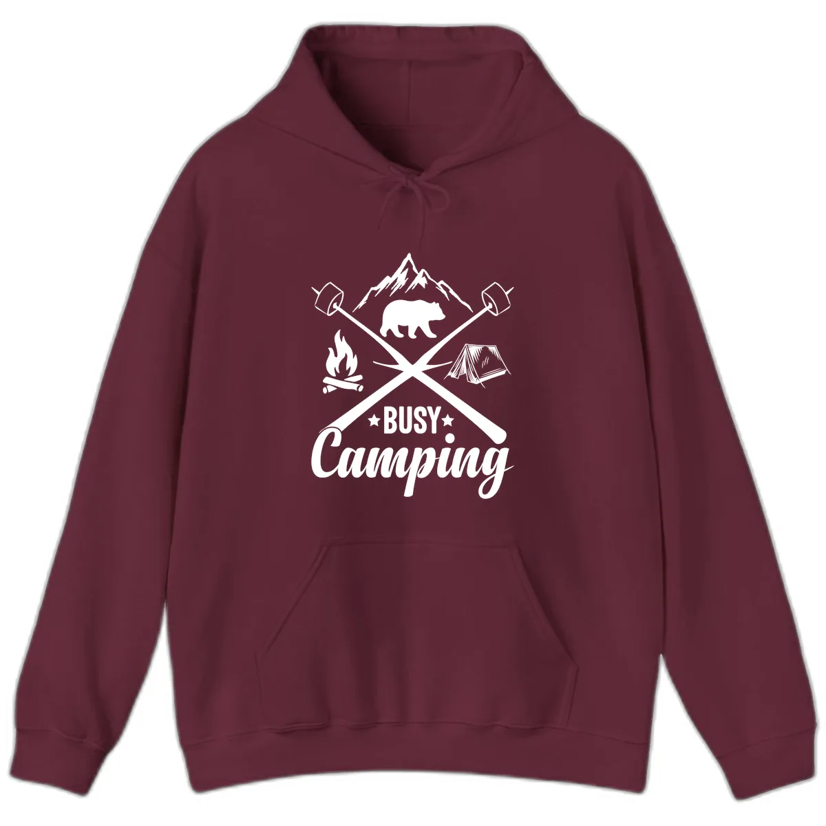 Busy Camping Adventure Badge Hoodie in Maroon