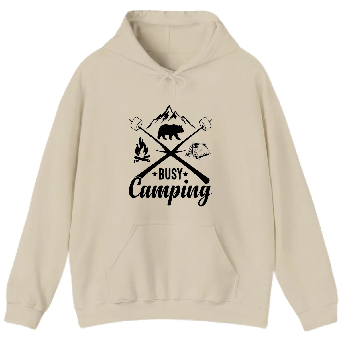 Busy Camping Adventure Badge Hoodie in Sand