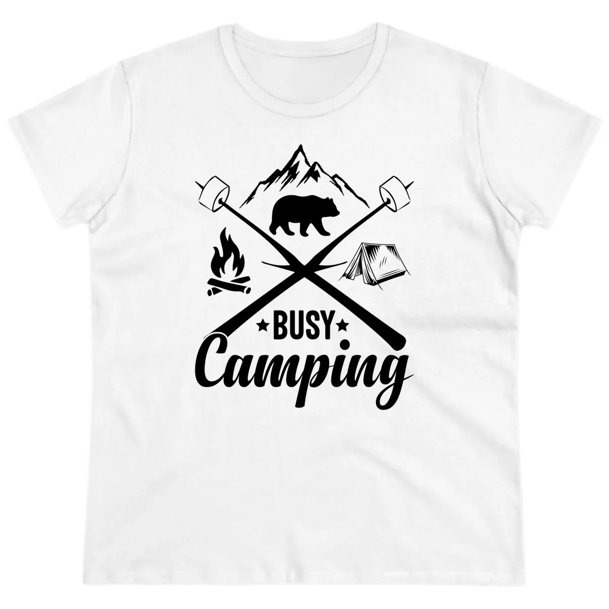Busy Camping Adventure Badge Ladies Tee in White