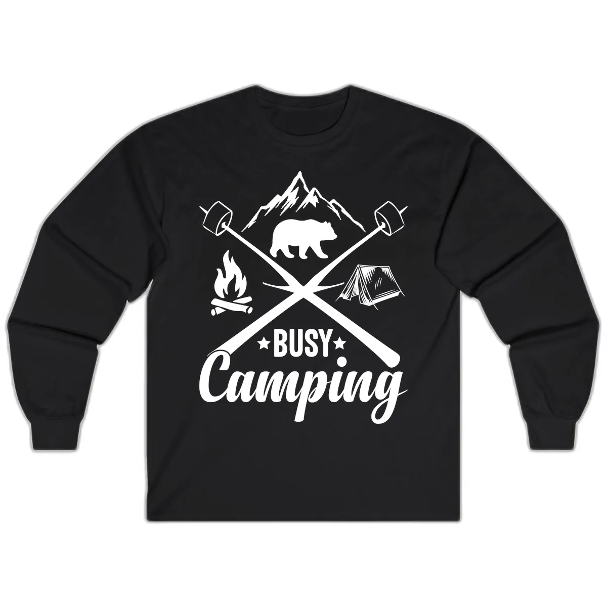 Busy Camping Adventure Badge Long Sleeve in Black
