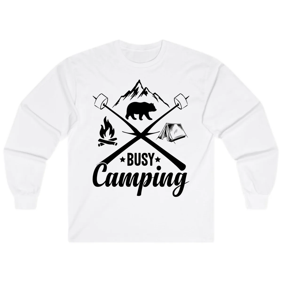 Busy Camping Adventure Badge Long Sleeve in White