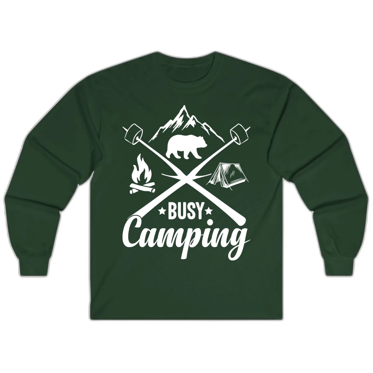 Busy Camping Adventure Badge Long Sleeve in Forest Green