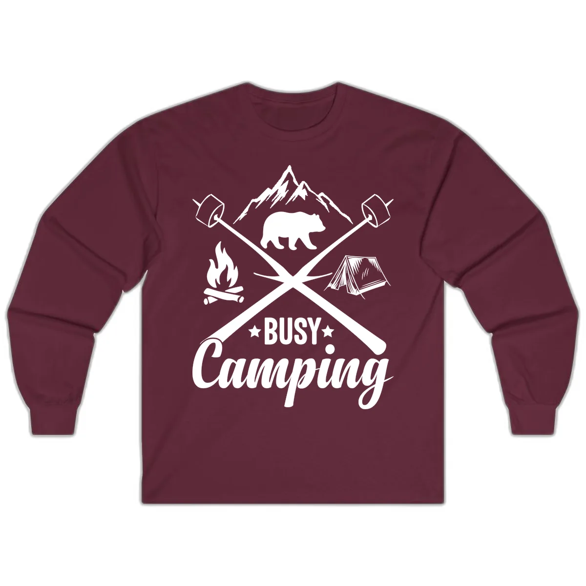 Busy Camping Adventure Badge Long Sleeve in Maroon
