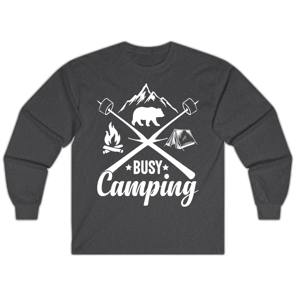 Busy Camping Adventure Badge Long Sleeve in Dark Heather