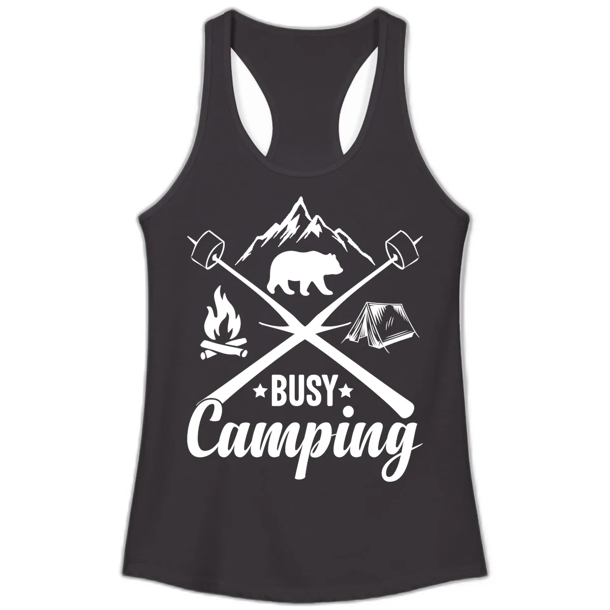 Busy Camping Adventure Badge Ladies Tank in Black