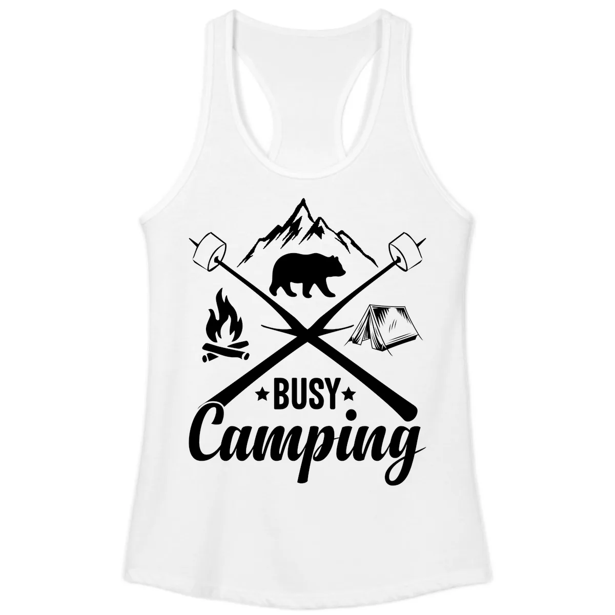 Busy Camping Adventure Badge Ladies Tank in White
