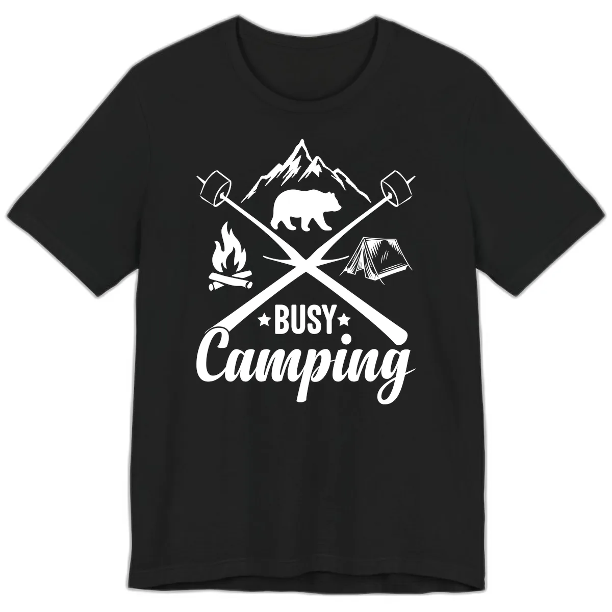 Busy Camping Adventure Badge Premium T-Shirt in Black