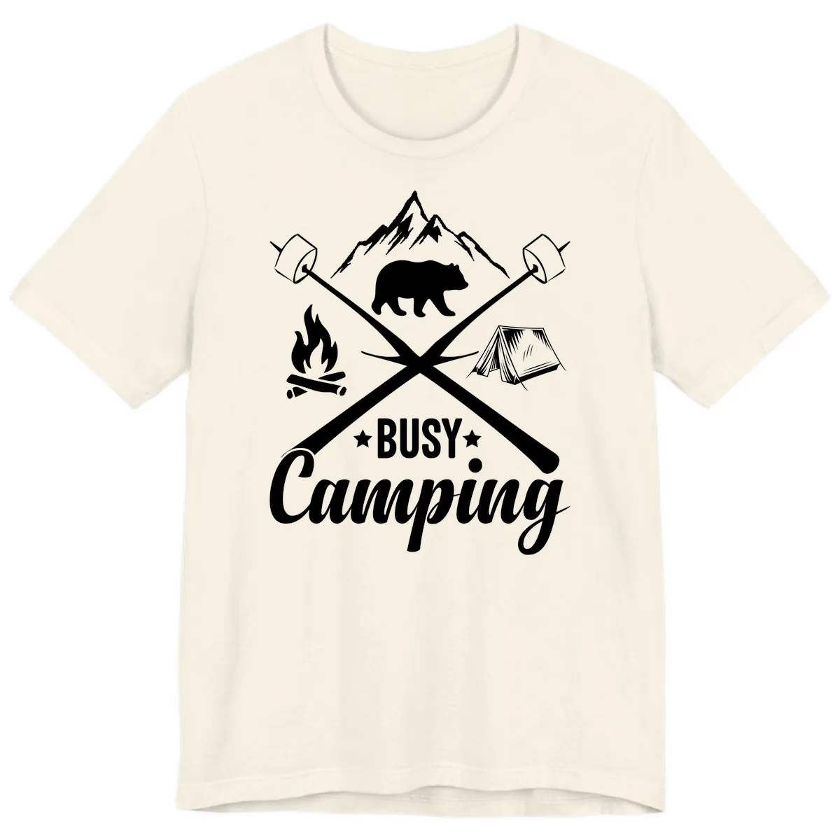 Busy Camping Adventure Badge Premium T-Shirt in Natural