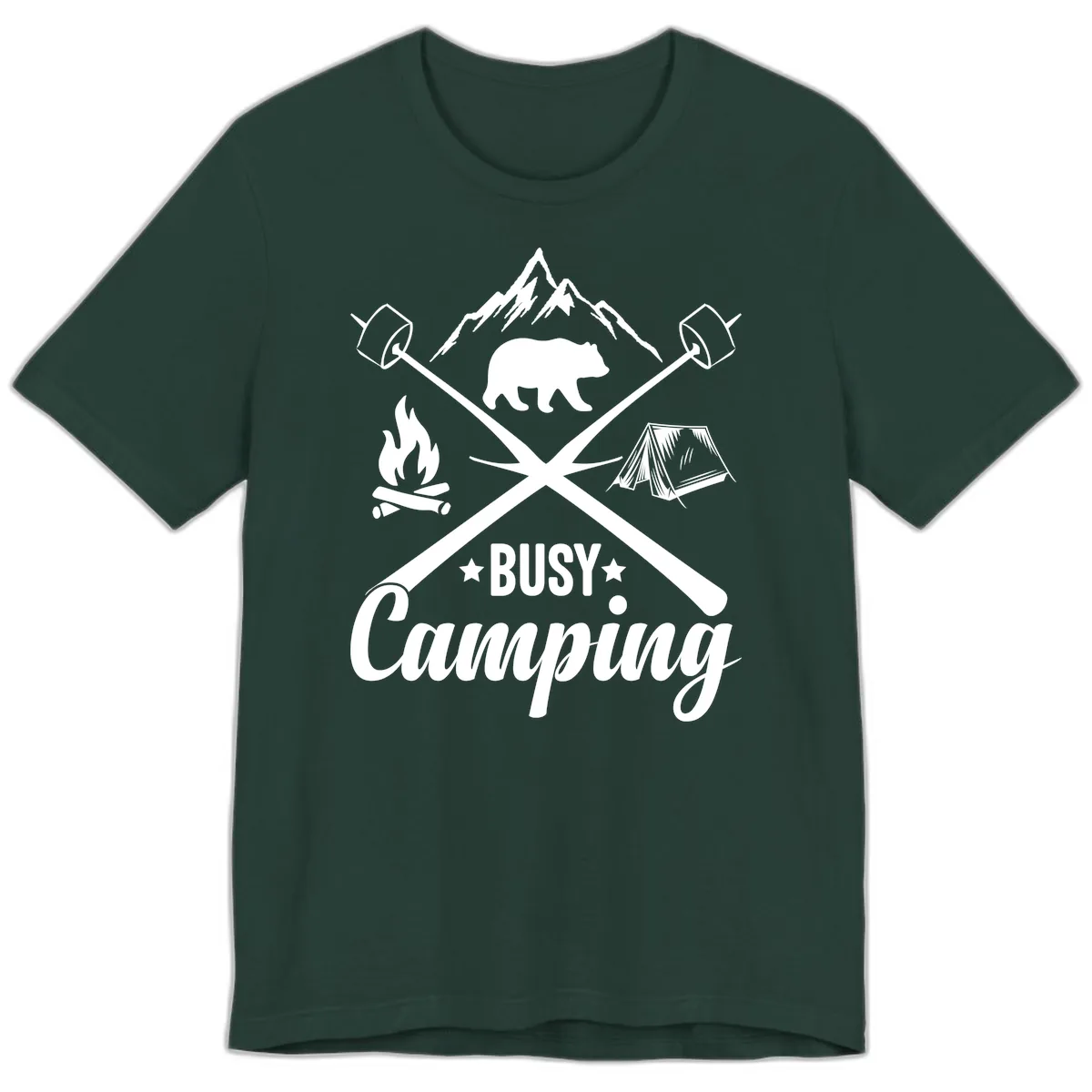 Busy Camping Adventure Badge Premium T-Shirt in Forest