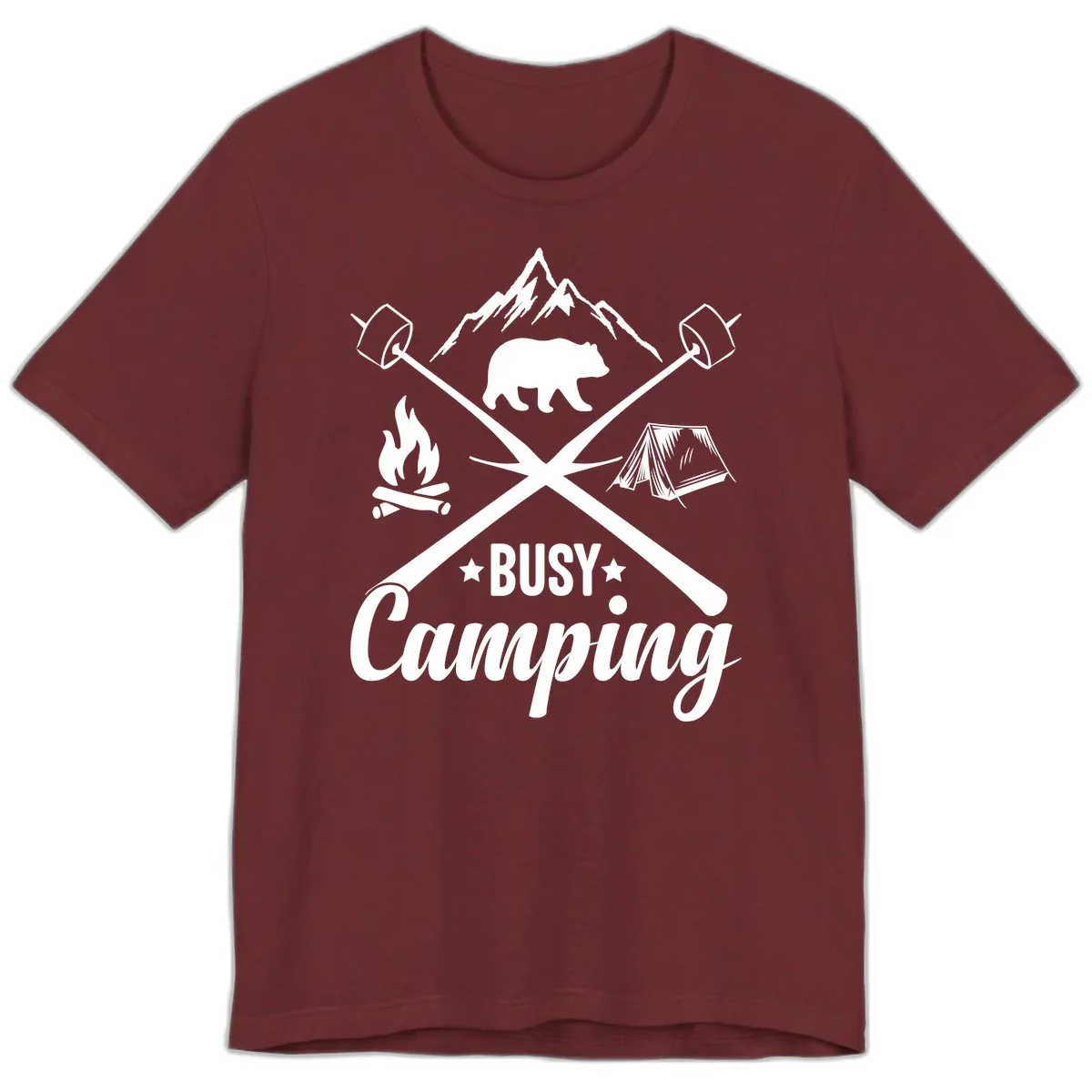 Busy Camping Adventure Badge Premium T-Shirt in Heather Cardinal
