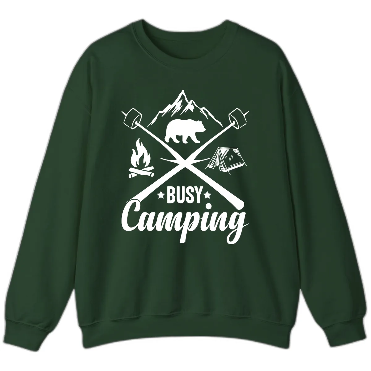 Busy Camping Adventure Badge Sweatshirt in Forest Green