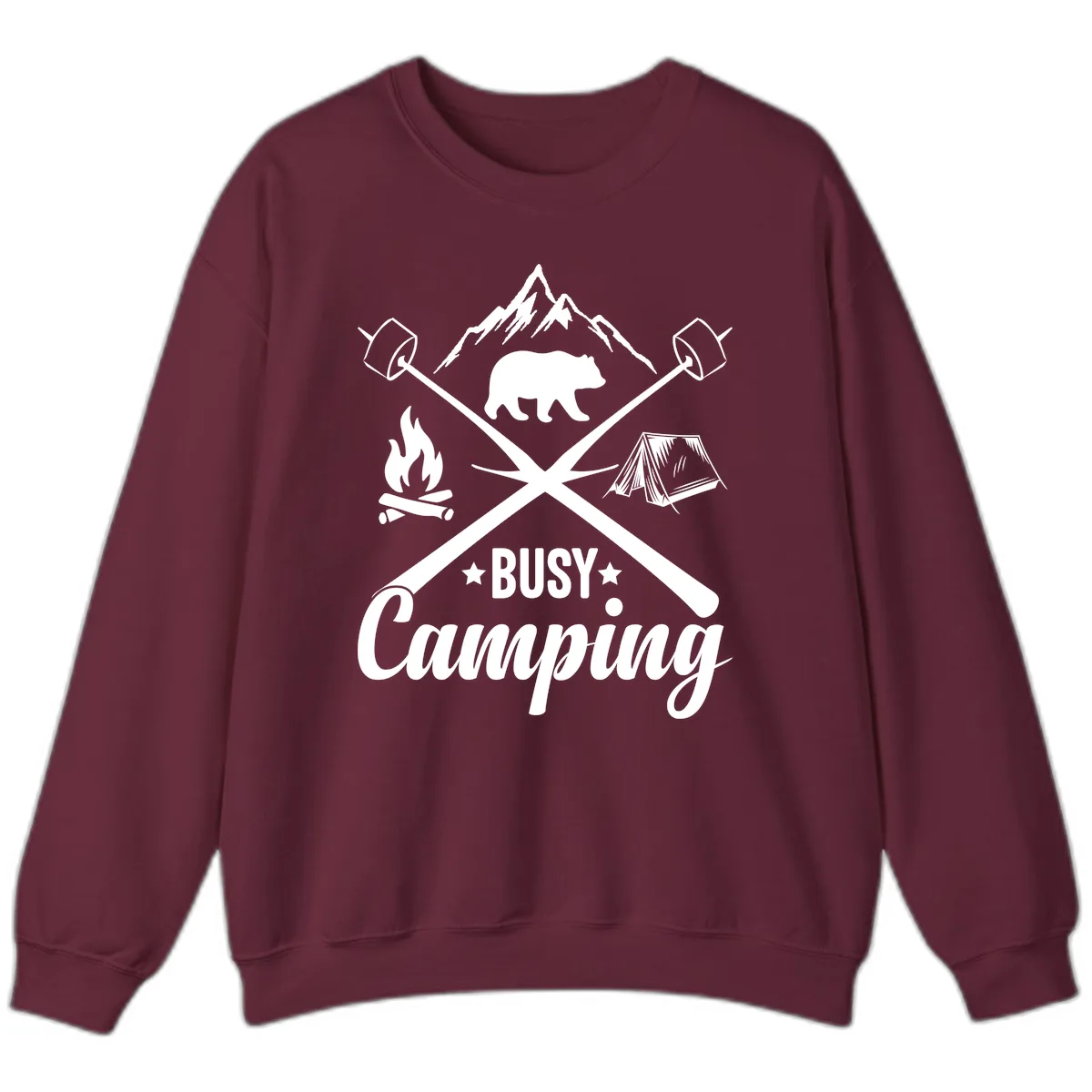 Busy Camping Adventure Badge Sweatshirt in Maroon