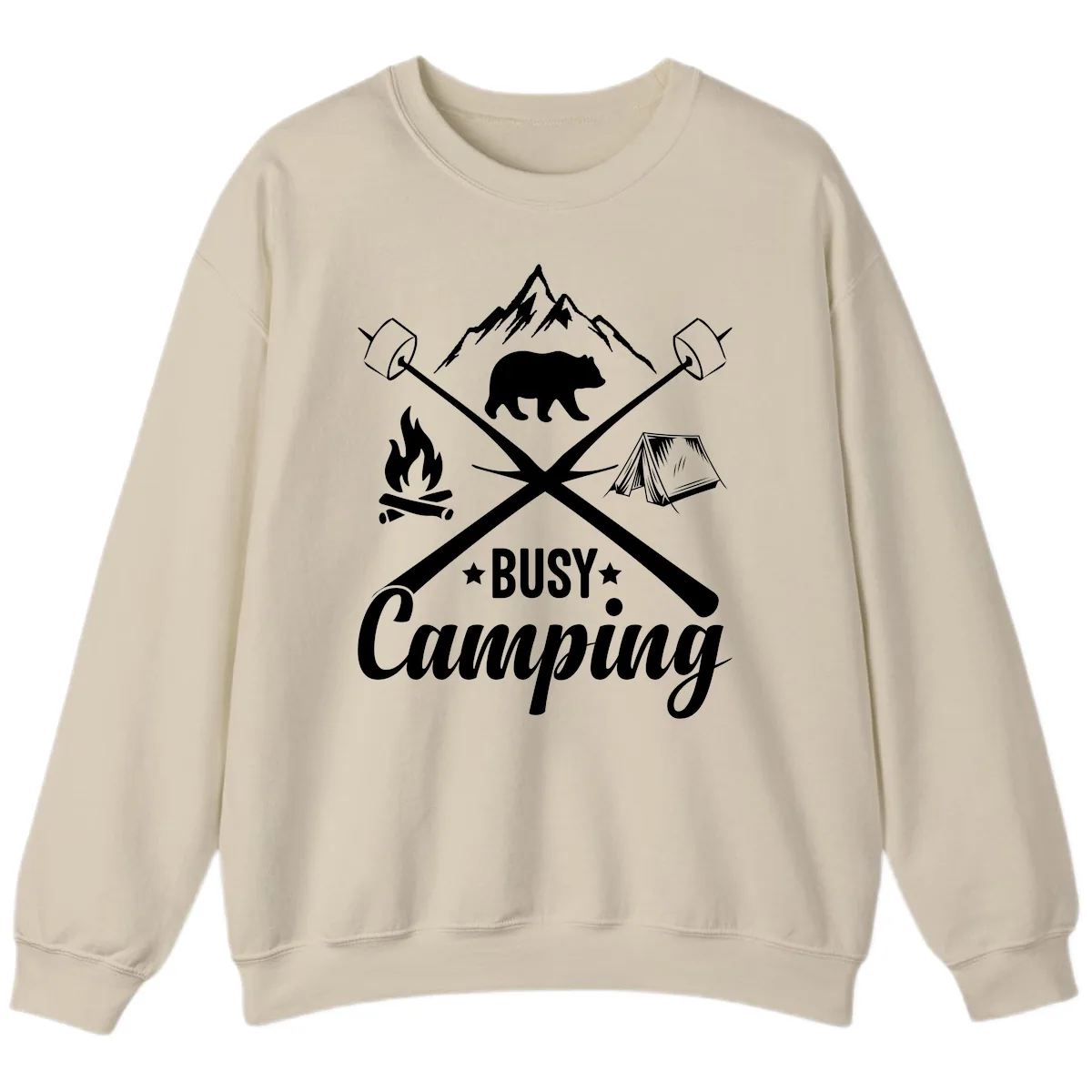 Busy Camping Adventure Badge Sweatshirt in Sand