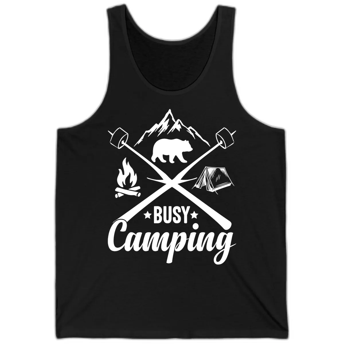 Busy Camping Adventure Badge Tank in Black