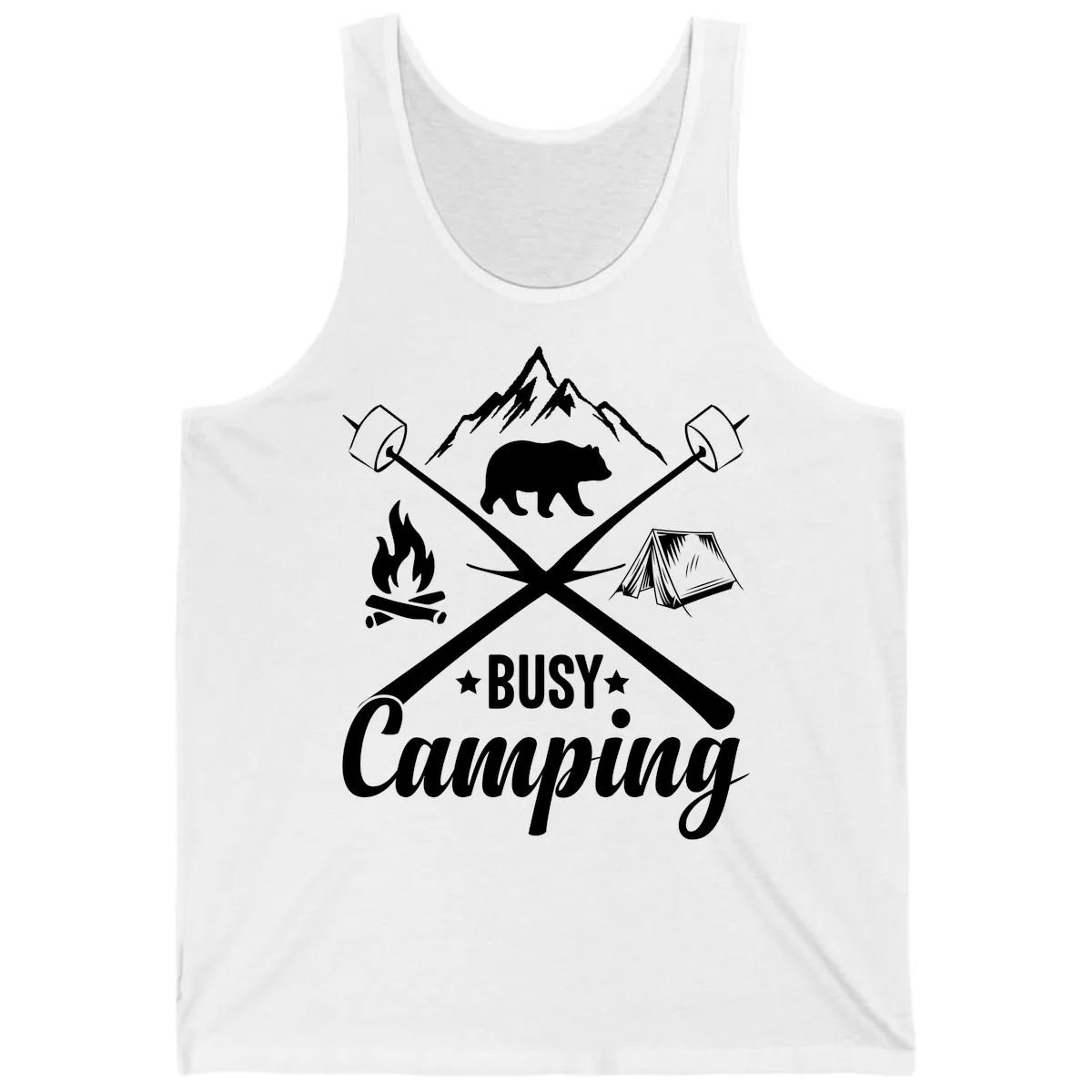 Busy Camping Adventure Badge Tank in White