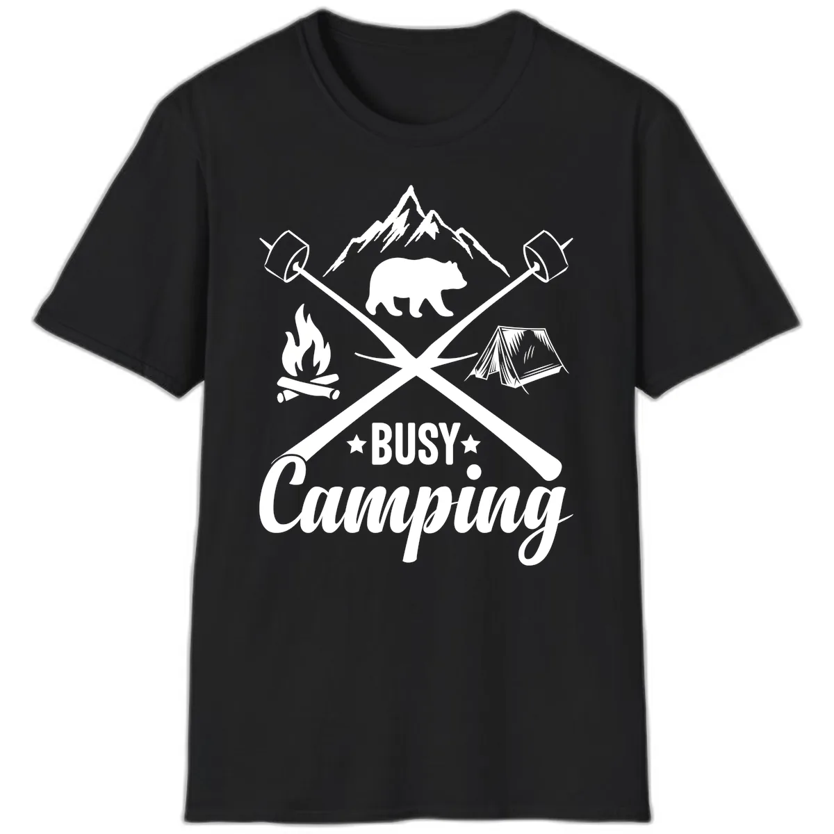 Busy Camping Adventure Badge T-Shirt in Black