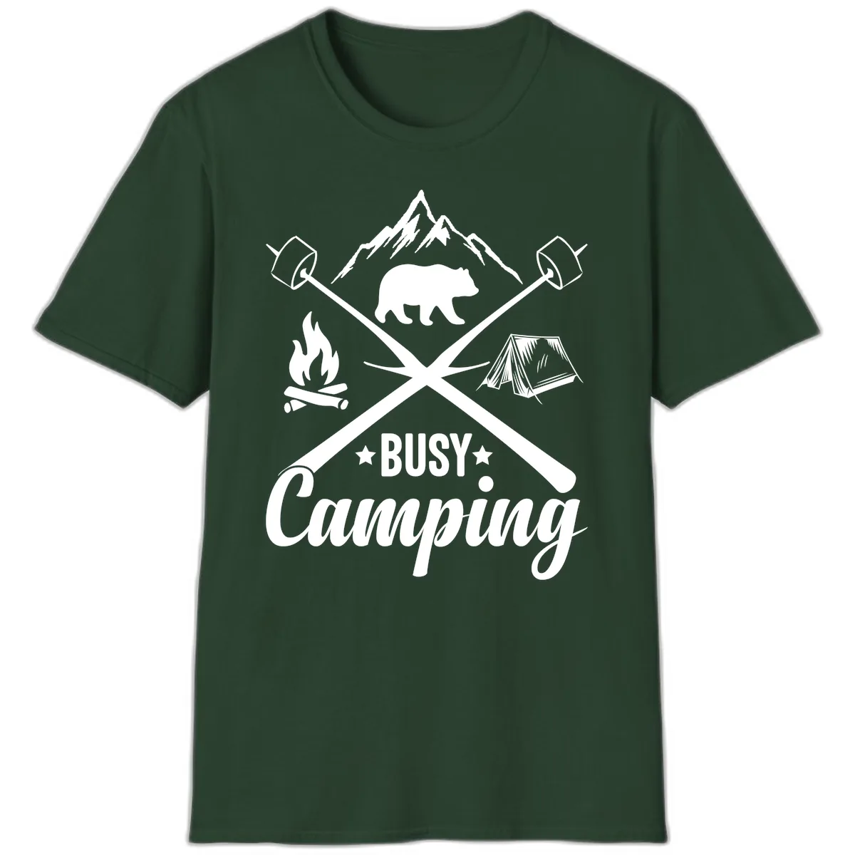 Busy Camping Adventure Badge T-Shirt in Forest Green