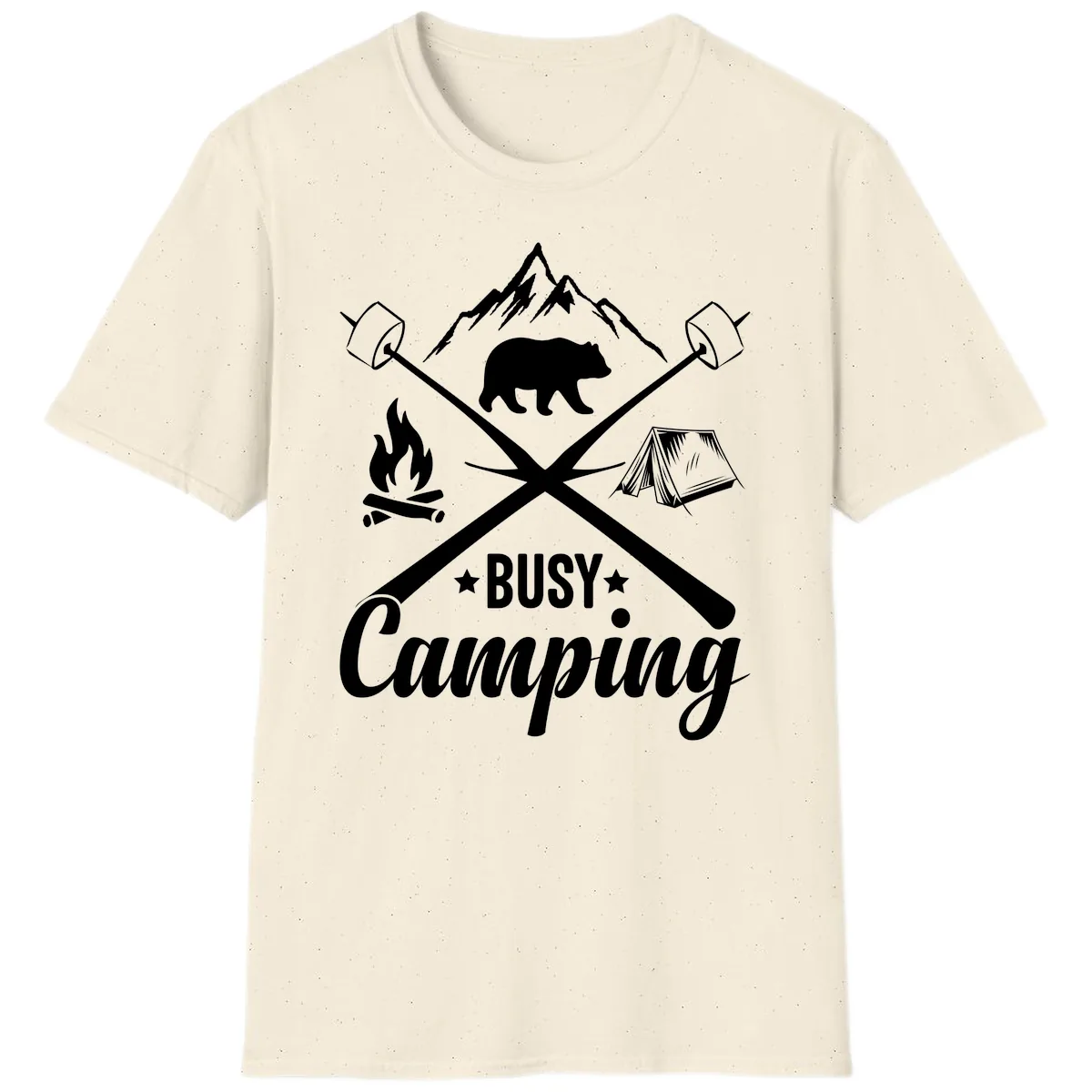 Busy Camping Adventure Badge T-Shirt in Natural