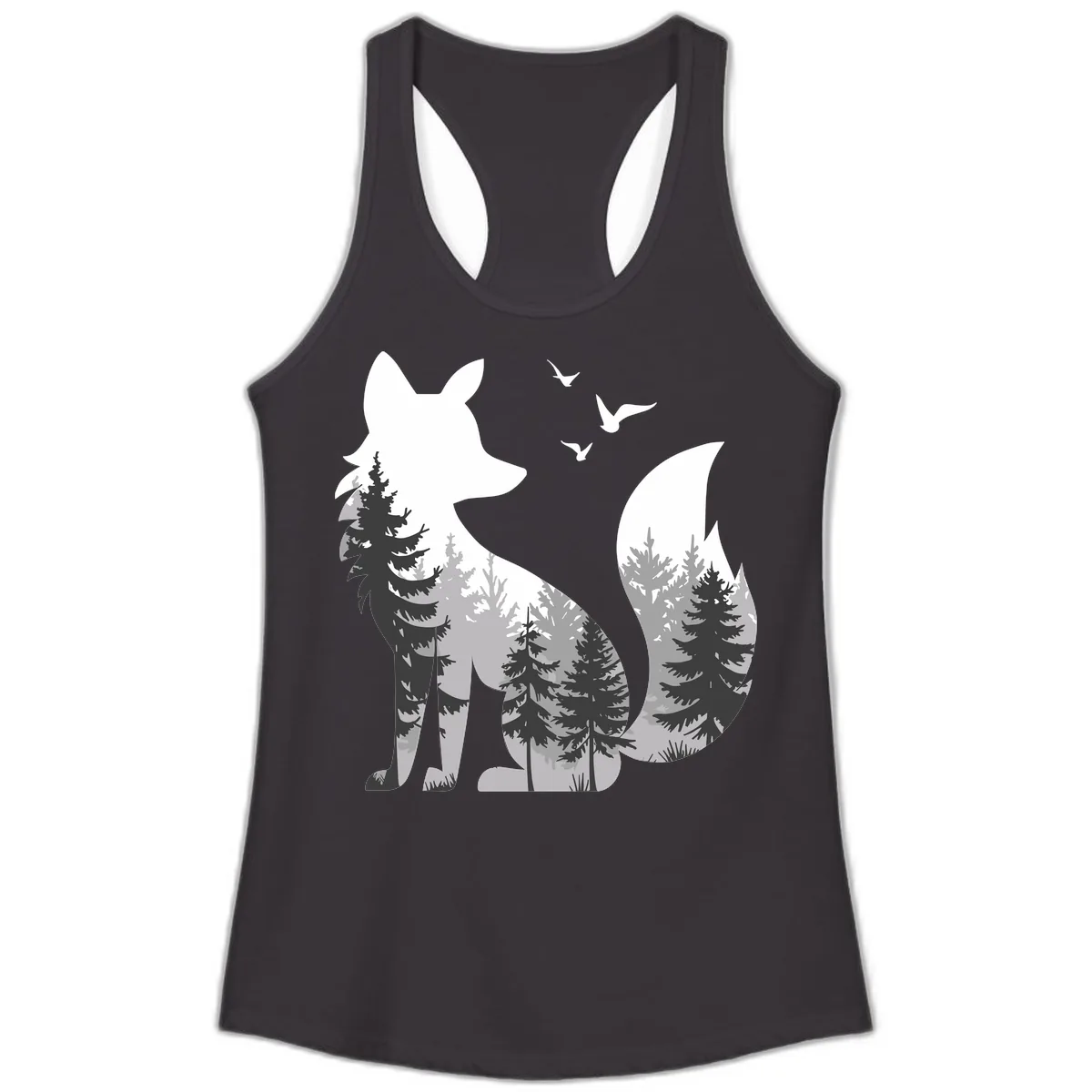 Forest Within Fox Ladies Tank in Black