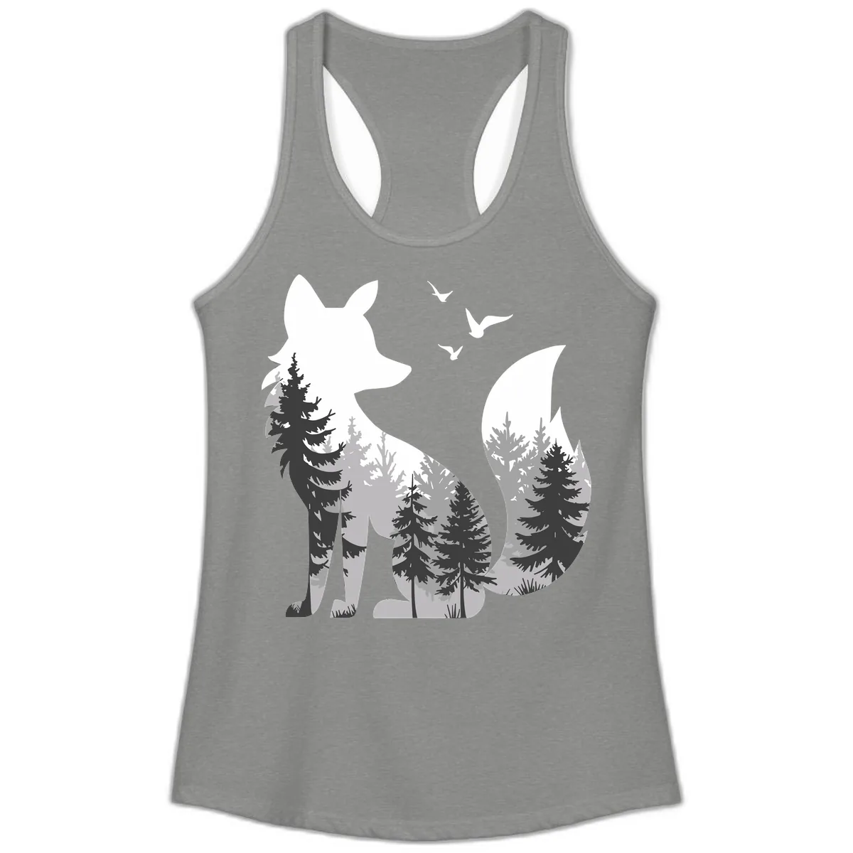 Forest Within Fox Ladies Tank in Heather Grey
