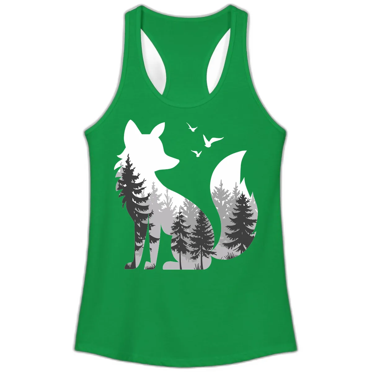 Forest Within Fox Ladies Tank in Solid Kelly Green