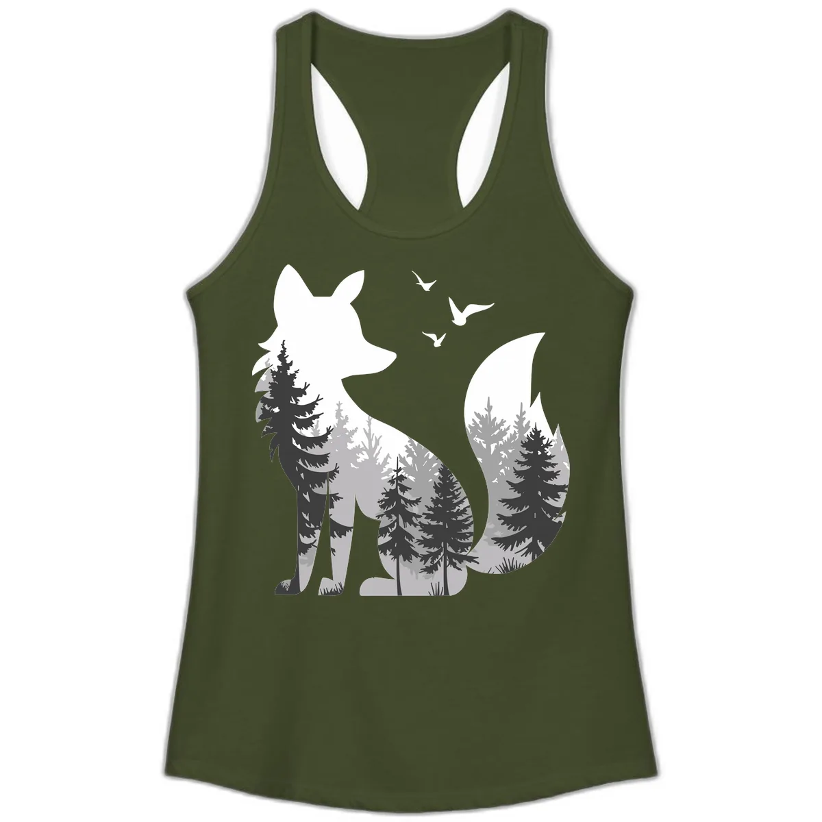Forest Within Fox Ladies Tank in Solid Military Green