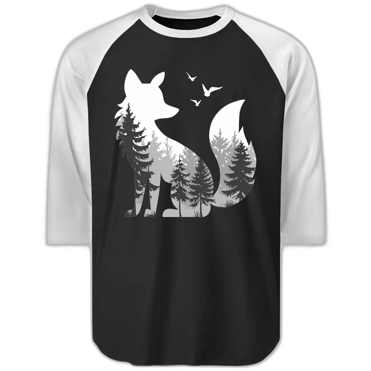 Forest Within Fox Raglan 3/4 in Black White
