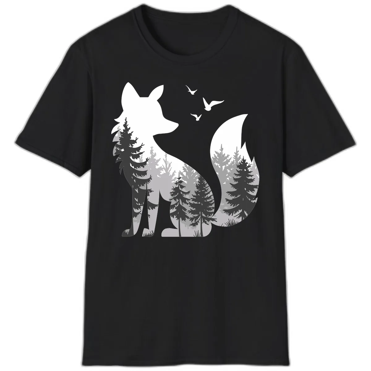 Forest Within Fox T-Shirt in Black