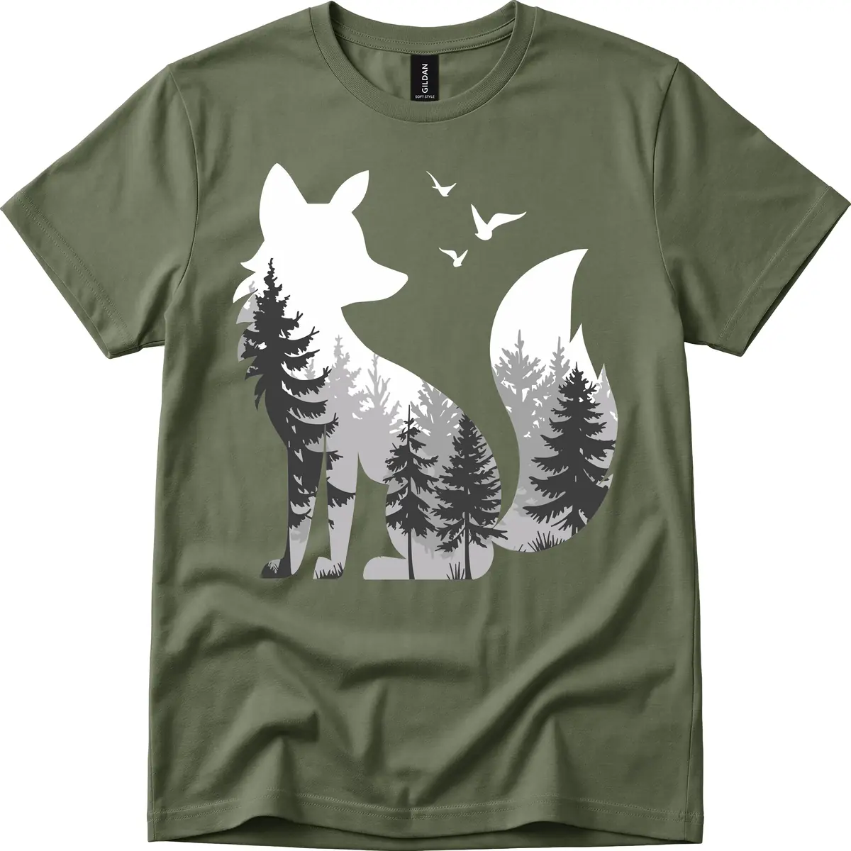 Forest Within Fox T-Shirt in Military Green