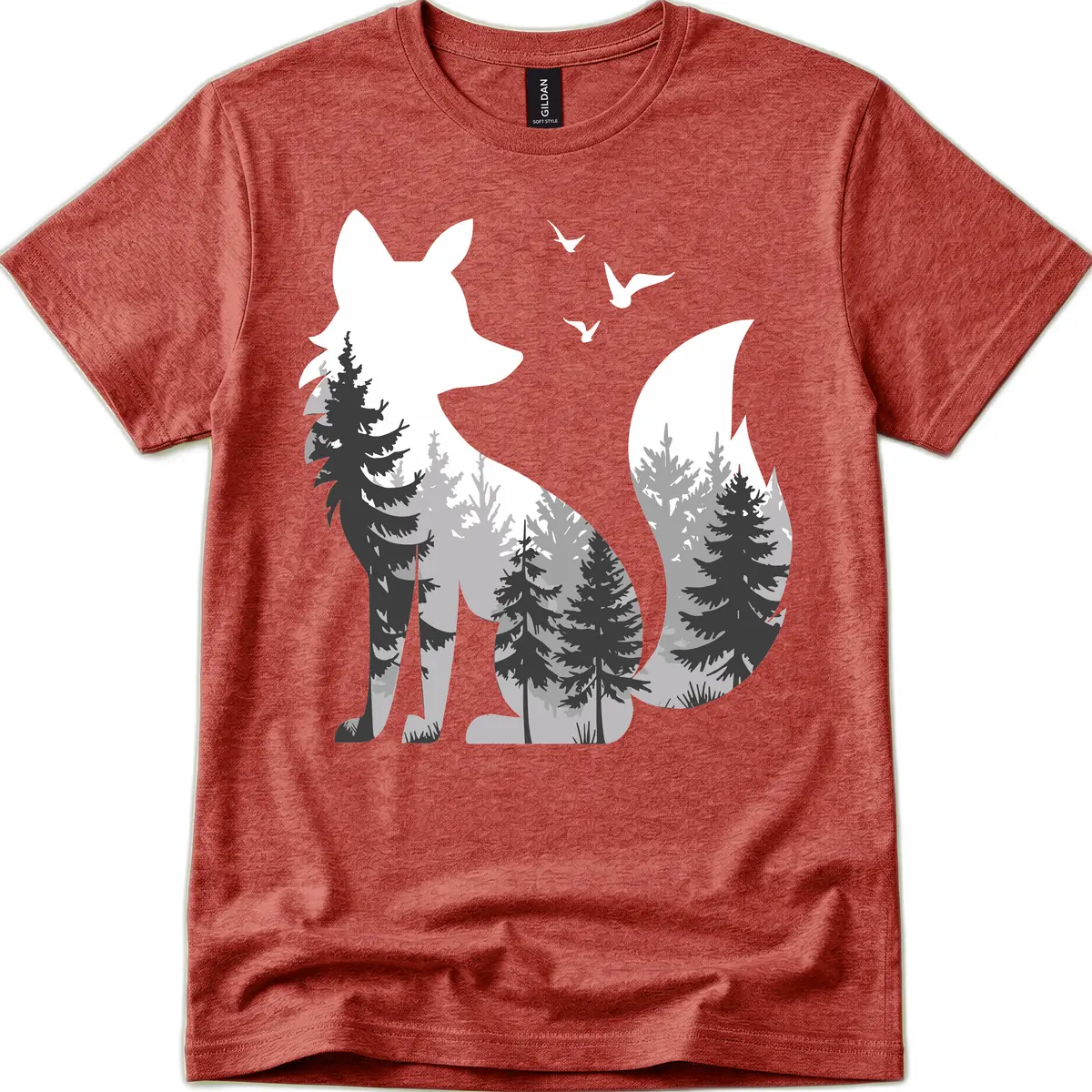 Forest Within Fox T-Shirt in Heather Cardinal