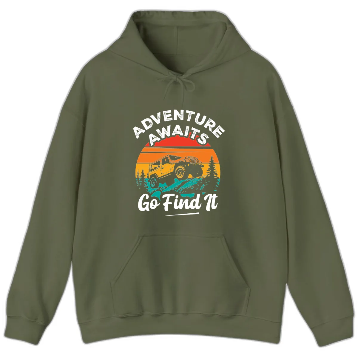 Adventure Awaits Go Find It Hoodie in Military Green