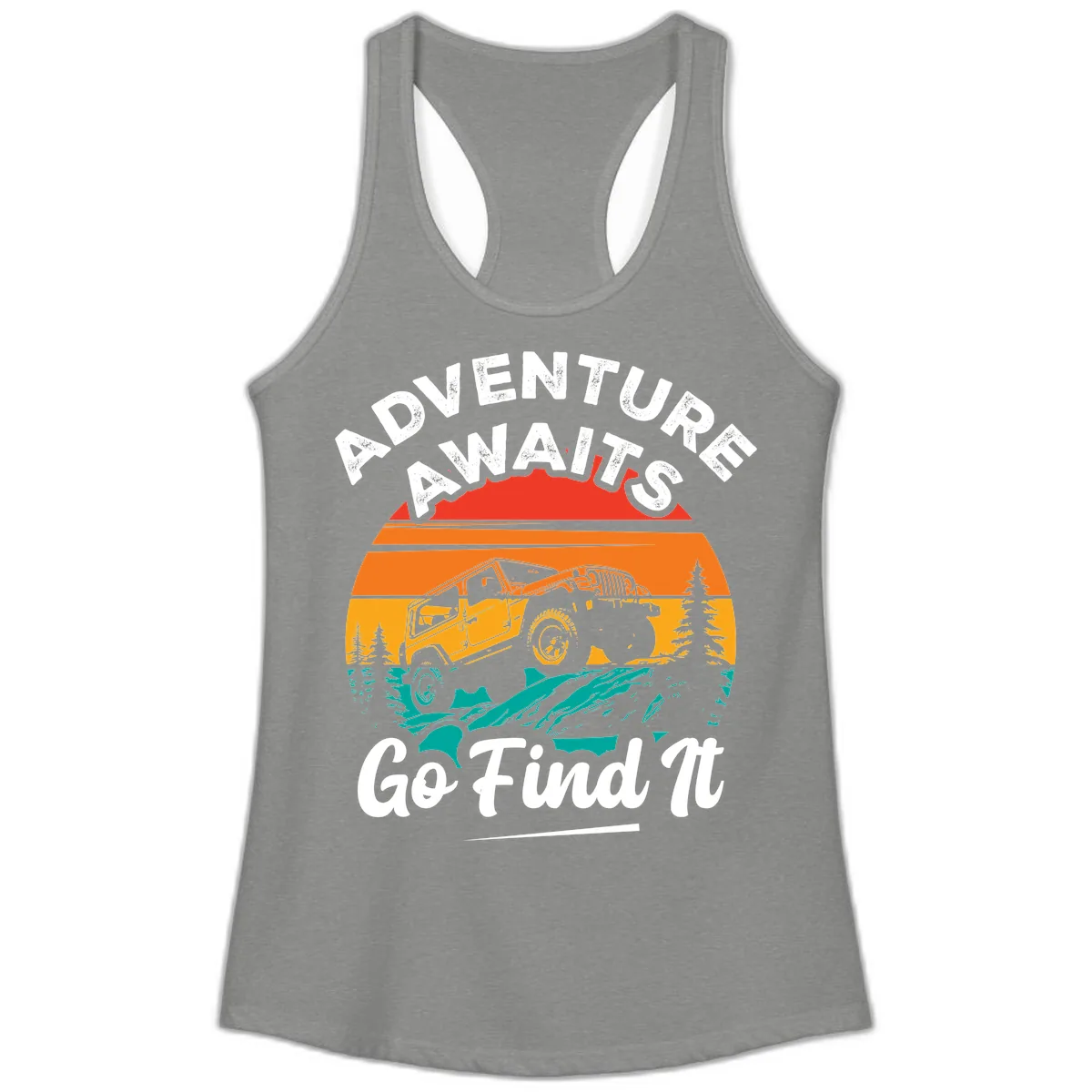 Adventure Awaits Go Find It Ladies Tank in Heather Grey