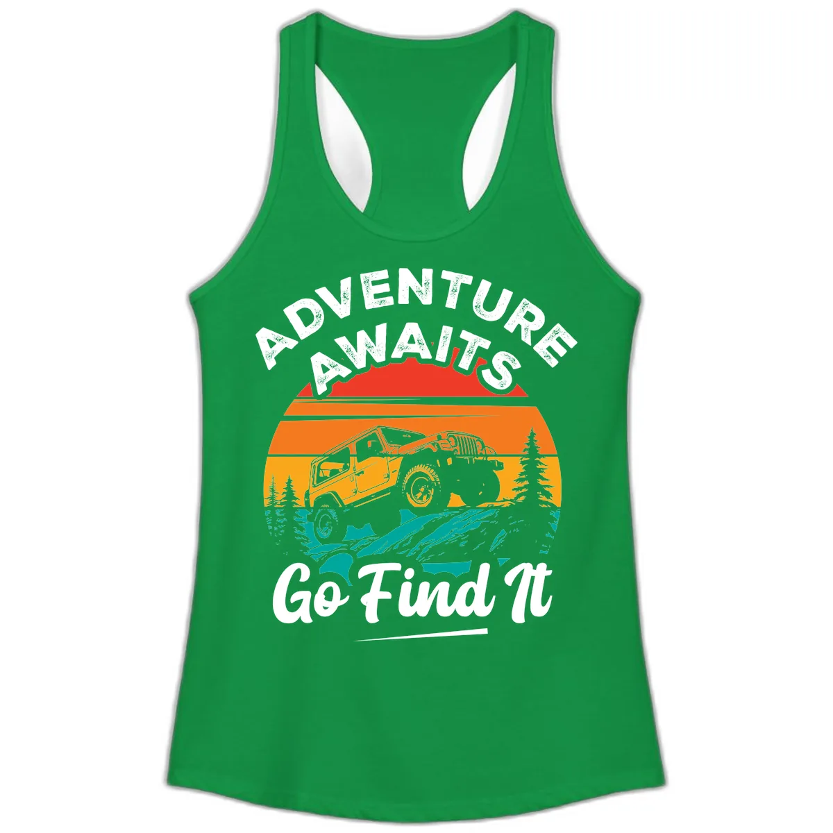 Adventure Awaits Go Find It Ladies Tank in Solid Kelly Green