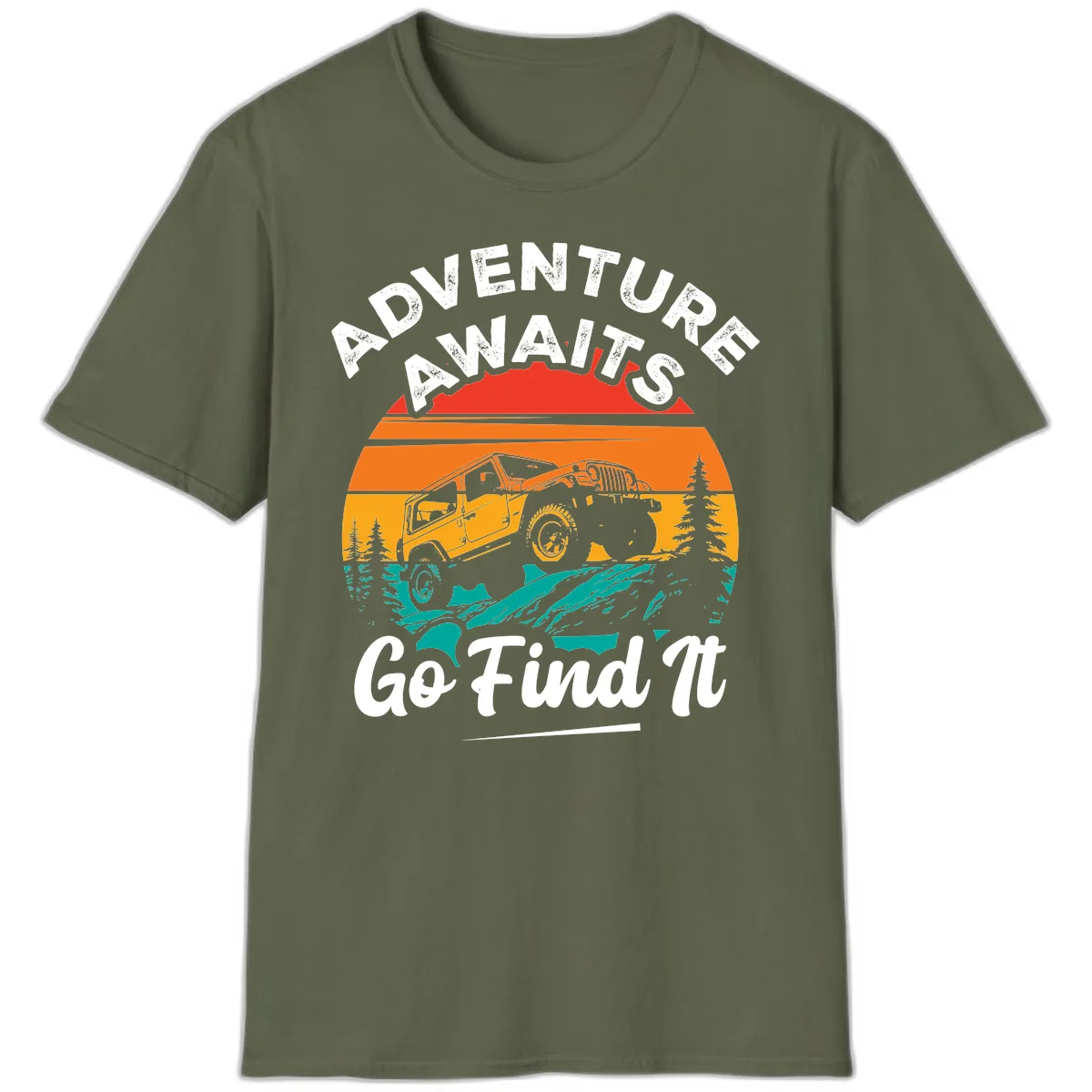 Adventure Awaits Go Find It T-Shirt in Military Green