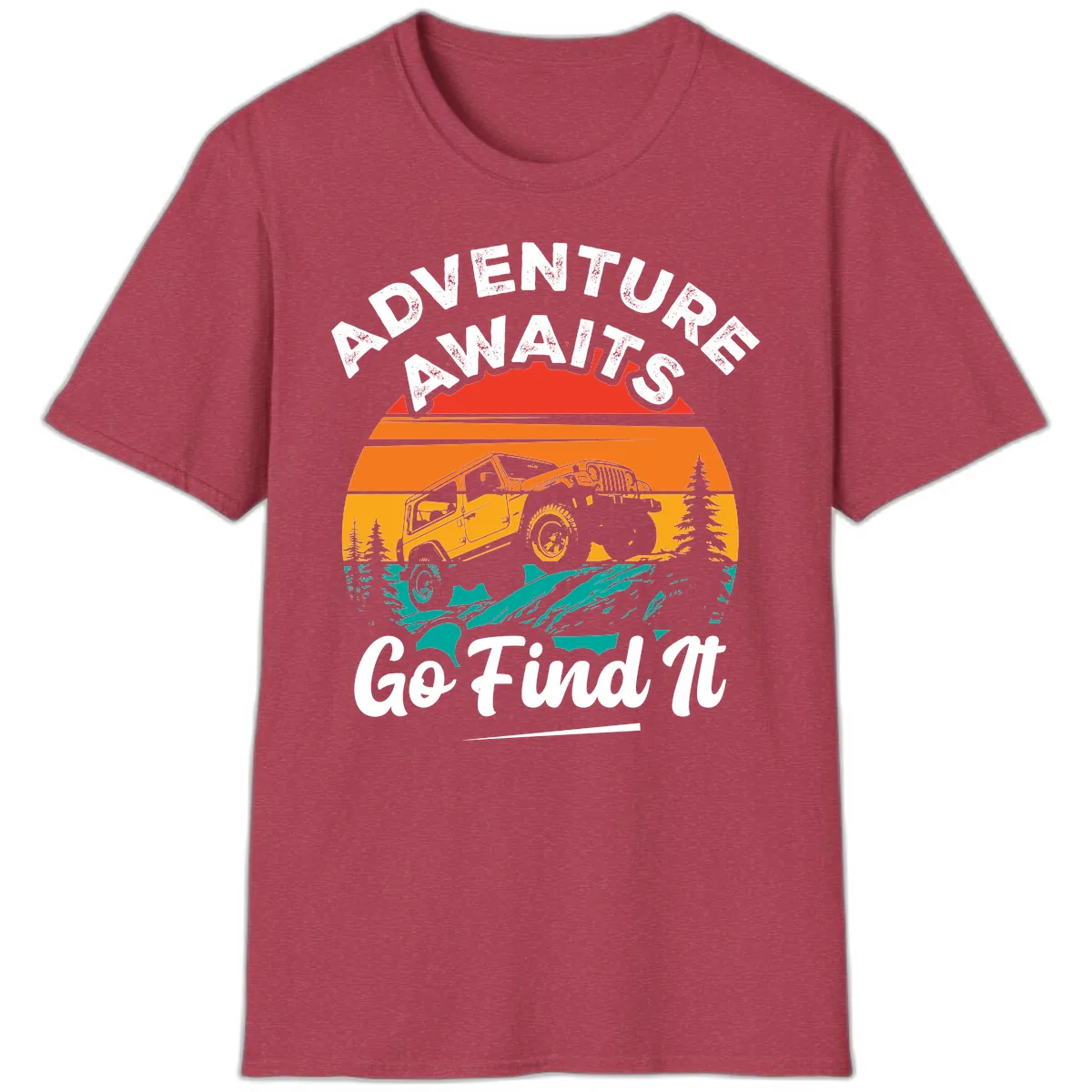 Adventure Awaits Go Find It T-Shirt in Heather Cardinal