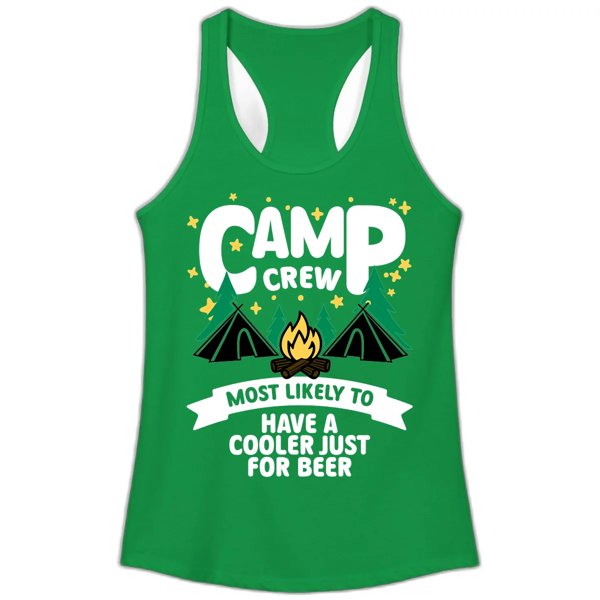 Camp Crew Cooler Beer Ladies Tank in Solid Kelly Green