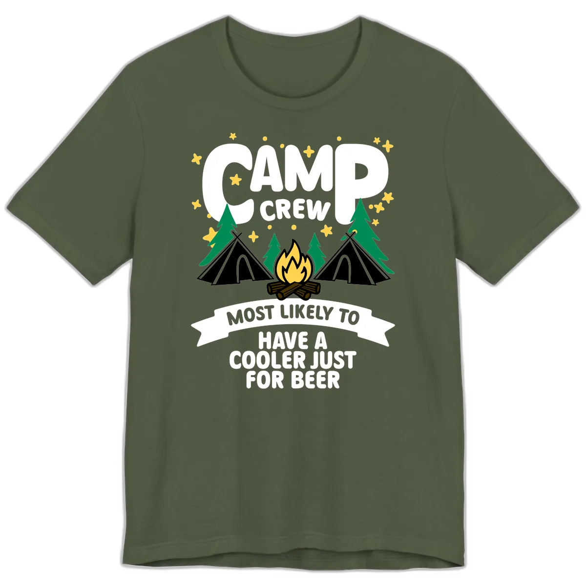 Camp Crew Cooler Beer Premium T-Shirt in Military Green