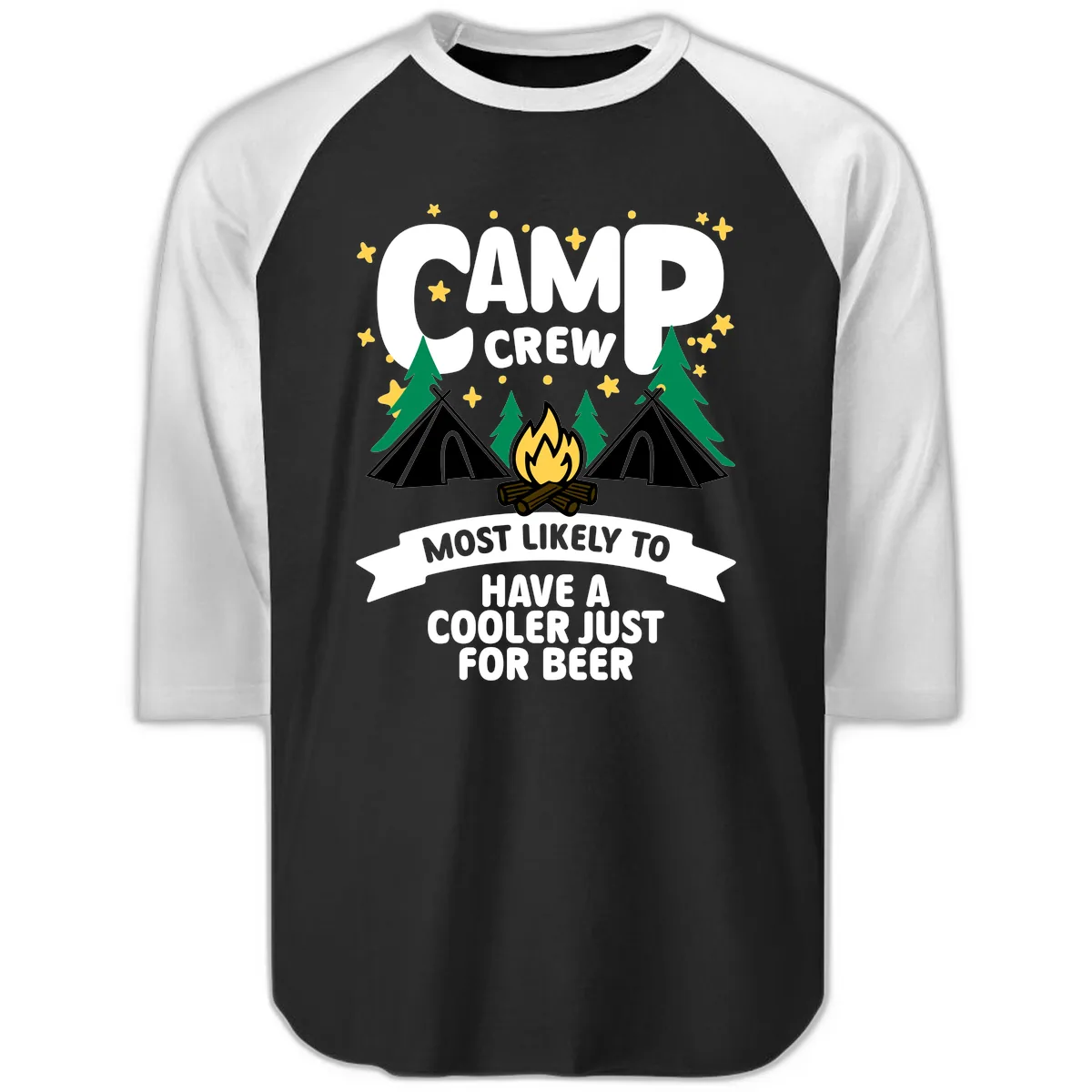 Camp Crew Cooler Beer Raglan 3/4 in Black White
