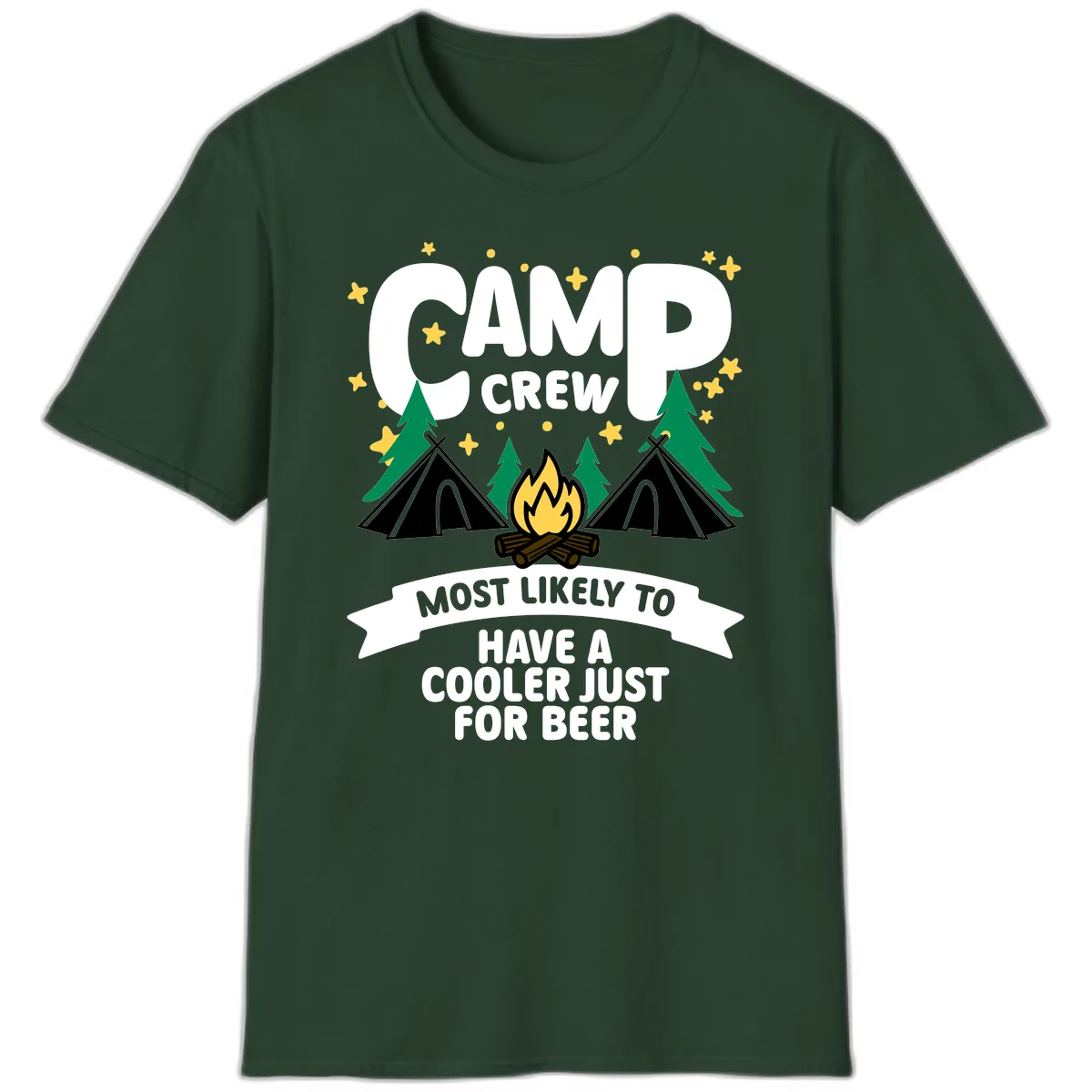 Camp Crew Cooler Beer T-Shirt in Forest Green
