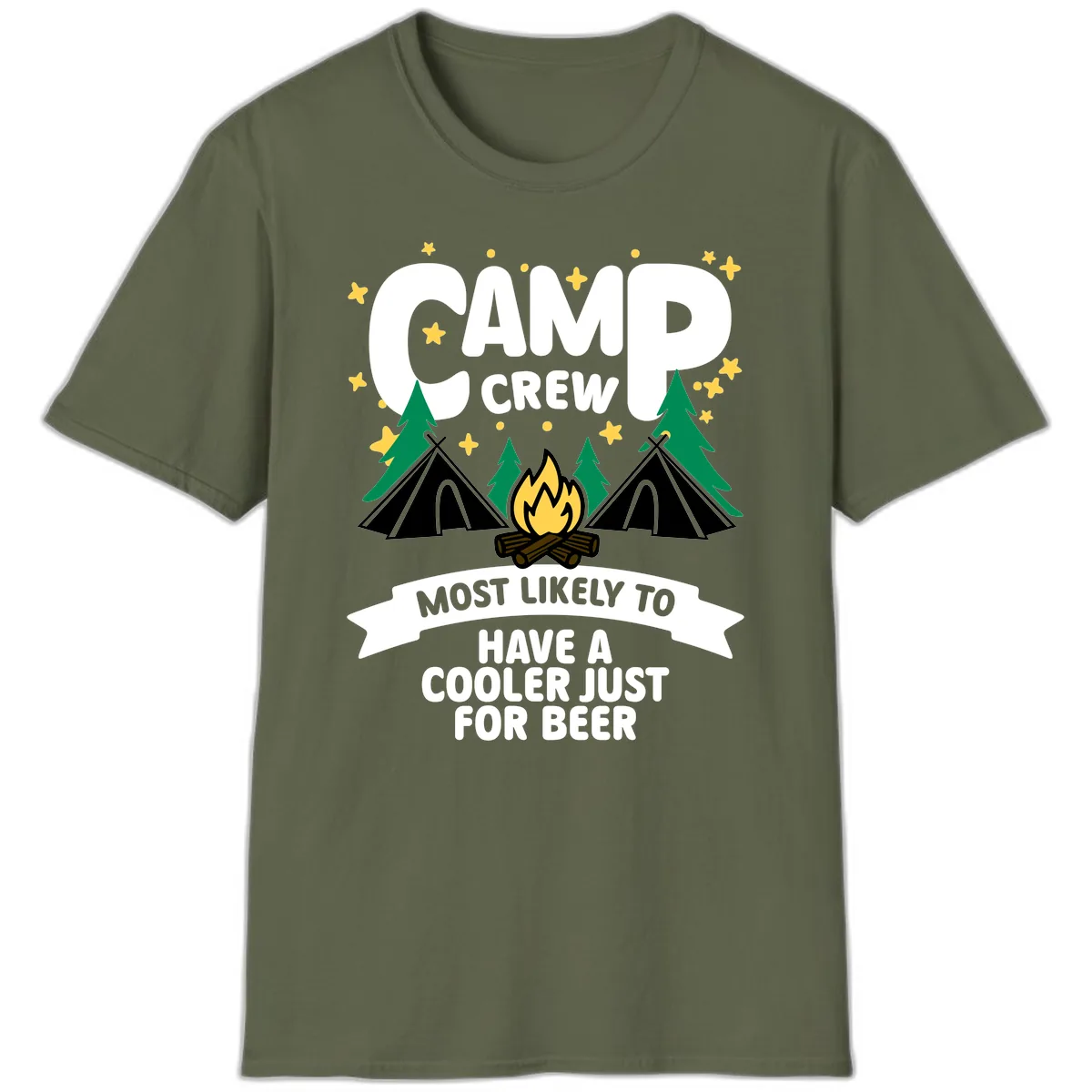 Camp Crew Cooler Beer T-Shirt in Military Green