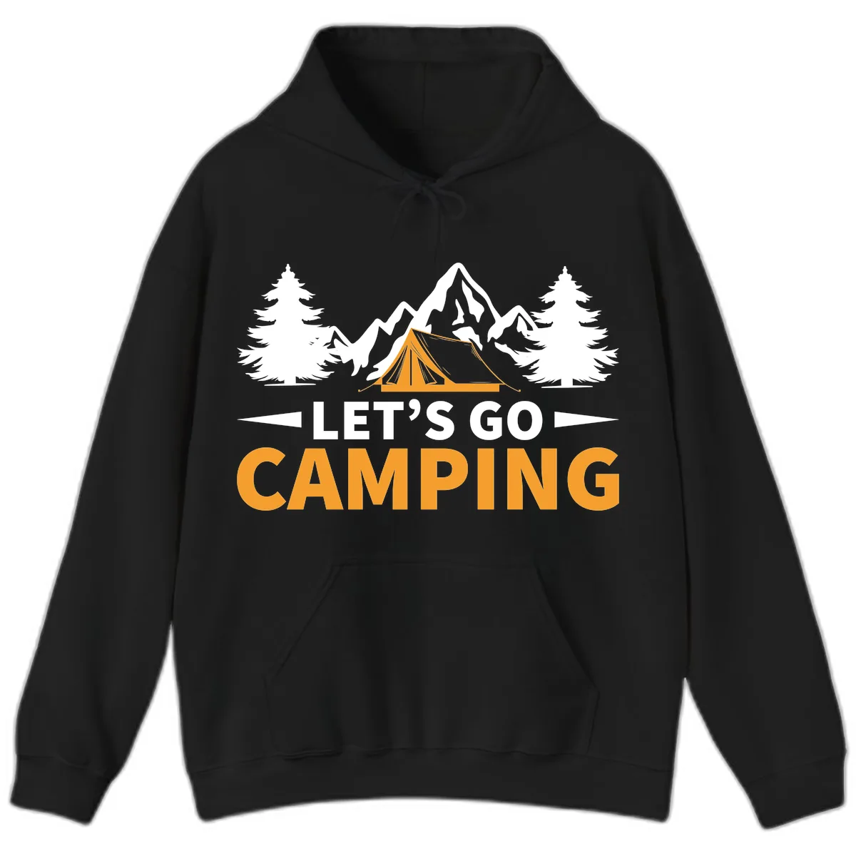 Let's Go Camping Mountain Tent Hoodie in Black