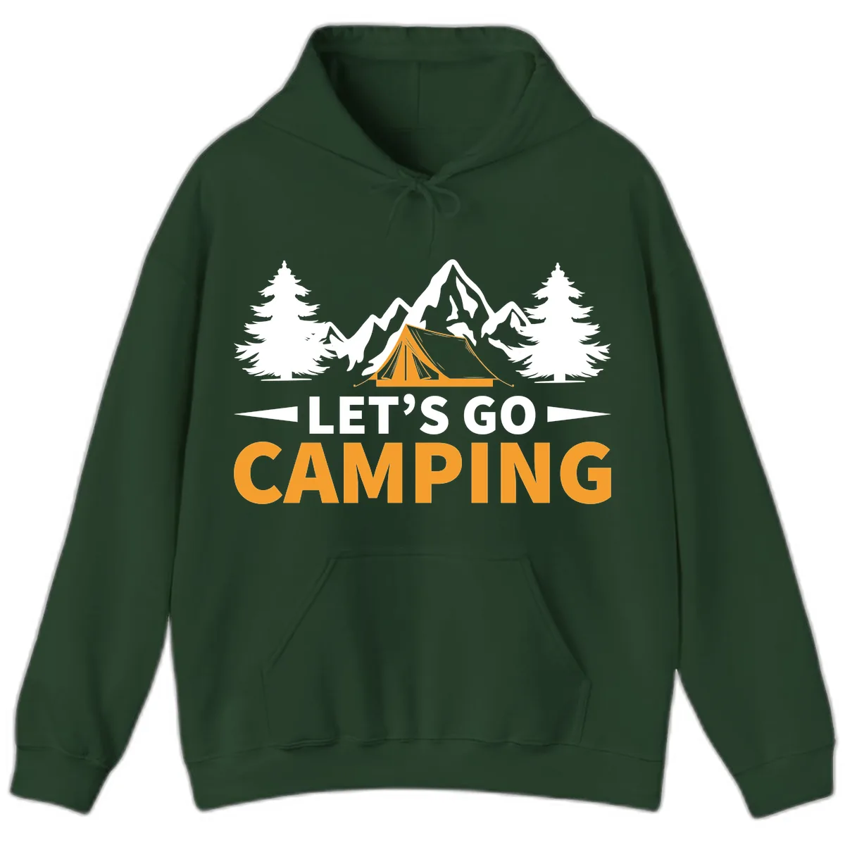 Let's Go Camping Mountain Tent Hoodie in Forest Green