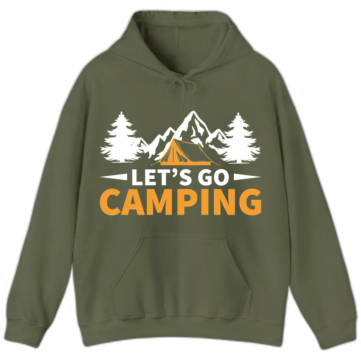 Let's Go Camping Mountain Tent Hoodie in Military Green