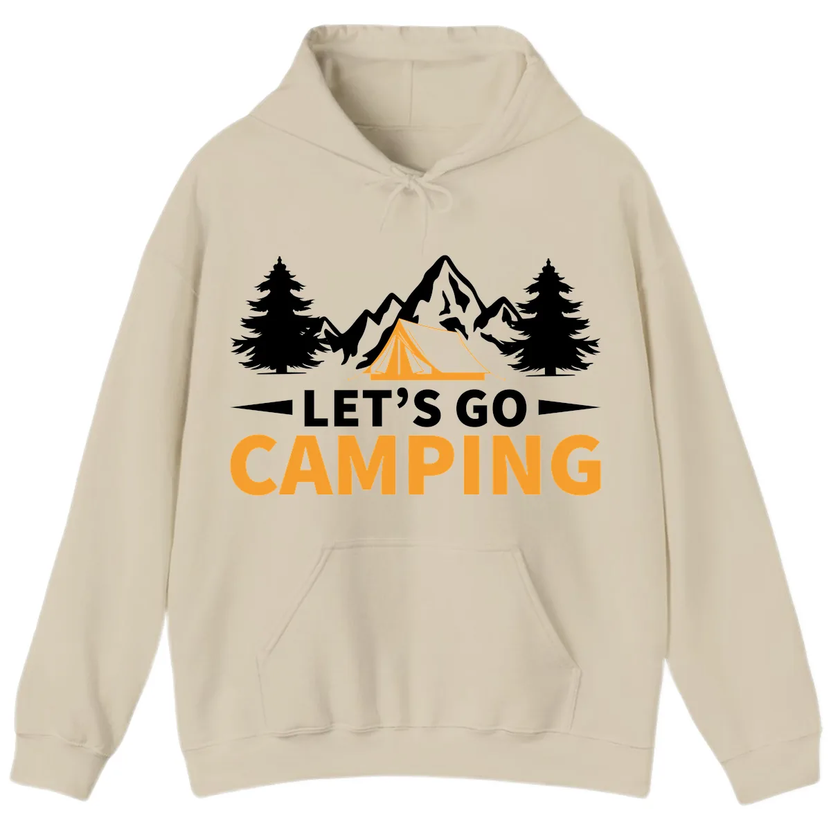 Let's Go Camping Mountain Tent Hoodie in Sand