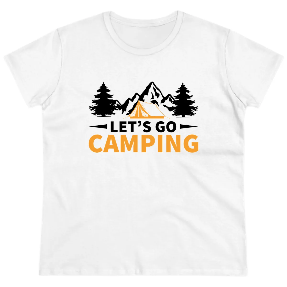 Let's Go Camping Mountain Tent Ladies Tee in White