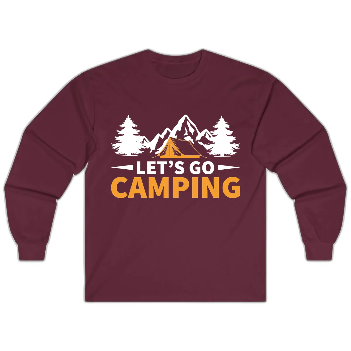 Let's Go Camping Mountain Tent Long Sleeve in Maroon