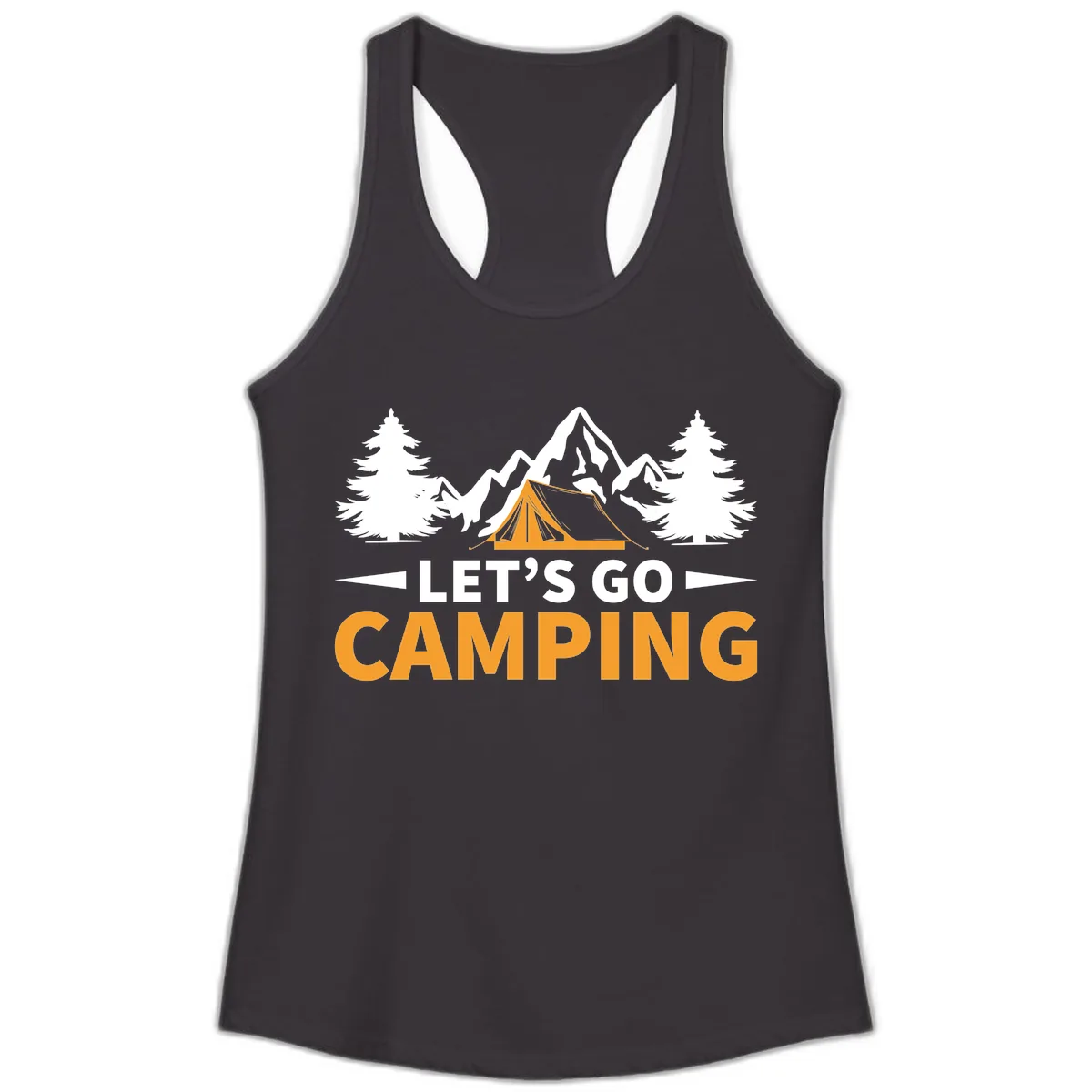 Let's Go Camping Mountain Tent Ladies Tank in Black
